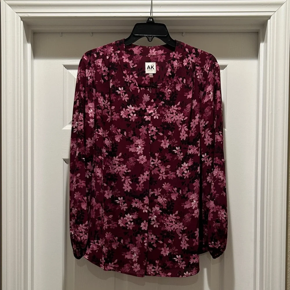 Anne Klein Burgundy Floral Blouse - Picture 1 of 5